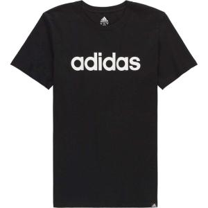 imageadidas Boys Big Short Sleeve Cotton Script Logo TShirtLinear Logo Black