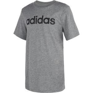 imageadidas Boys Big Short Sleeve Cotton Script Logo TShirtLinear Logo Dark Grey