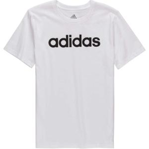 imageadidas Boys Big Short Sleeve Cotton Script Logo TShirtLinear Logo White