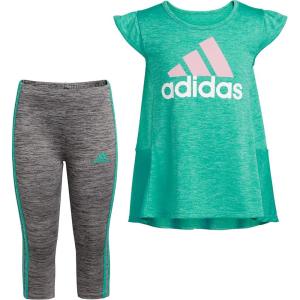 imageadidas girls 2 Piece 3stripe Tight SetSemi Mint Rush