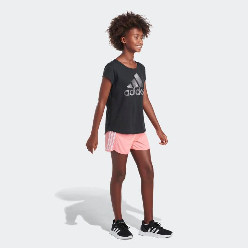 imageadidas Girls Elastic Waistband 3 Stripe Mesh ShortAcid Red