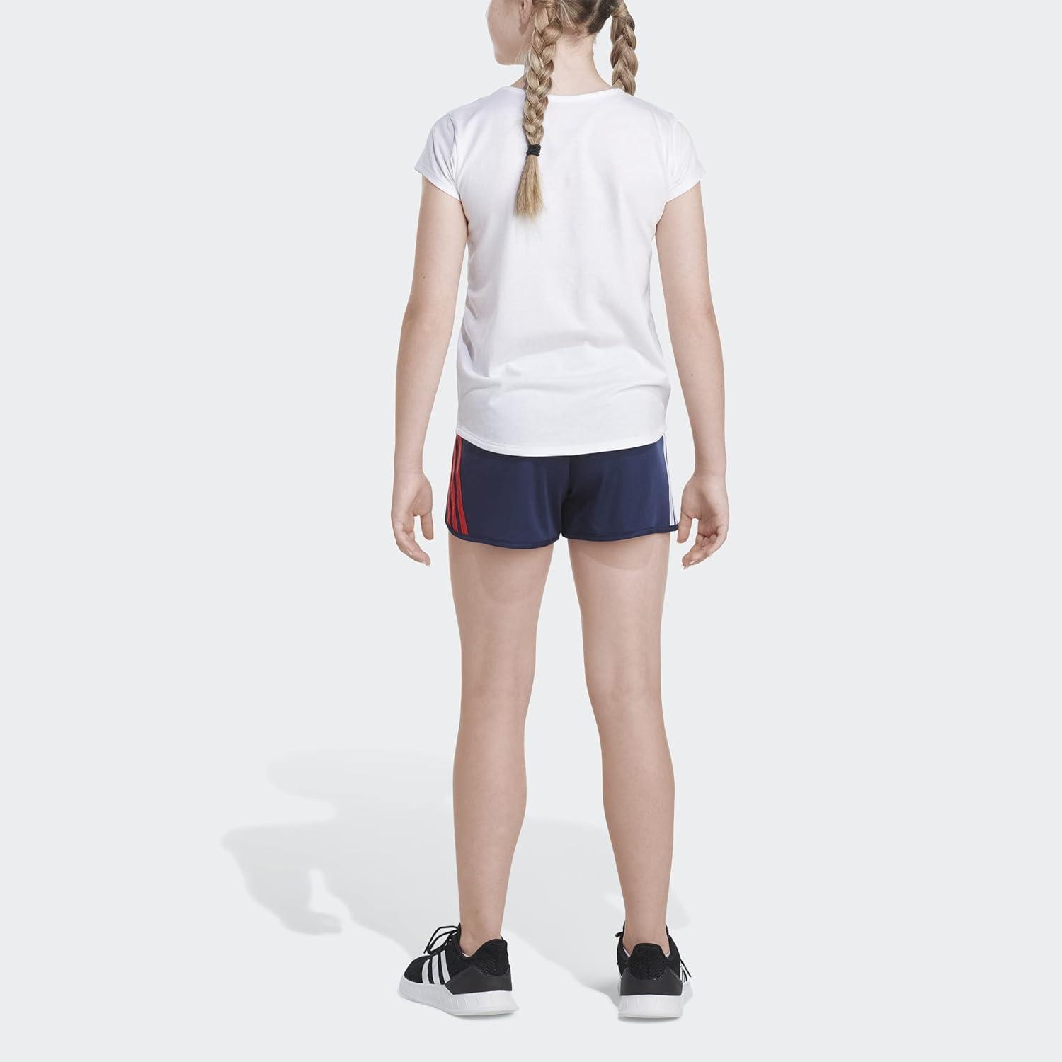 imageadidas Girls Elastic Waistband 3 Stripe Mesh ShortCollegiate Navy