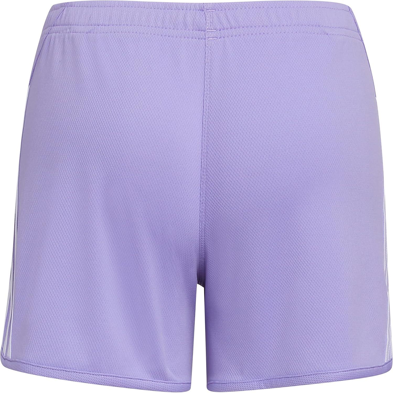 imageadidas Girls Elastic Waistband 3 Stripe Mesh ShortLight Purple