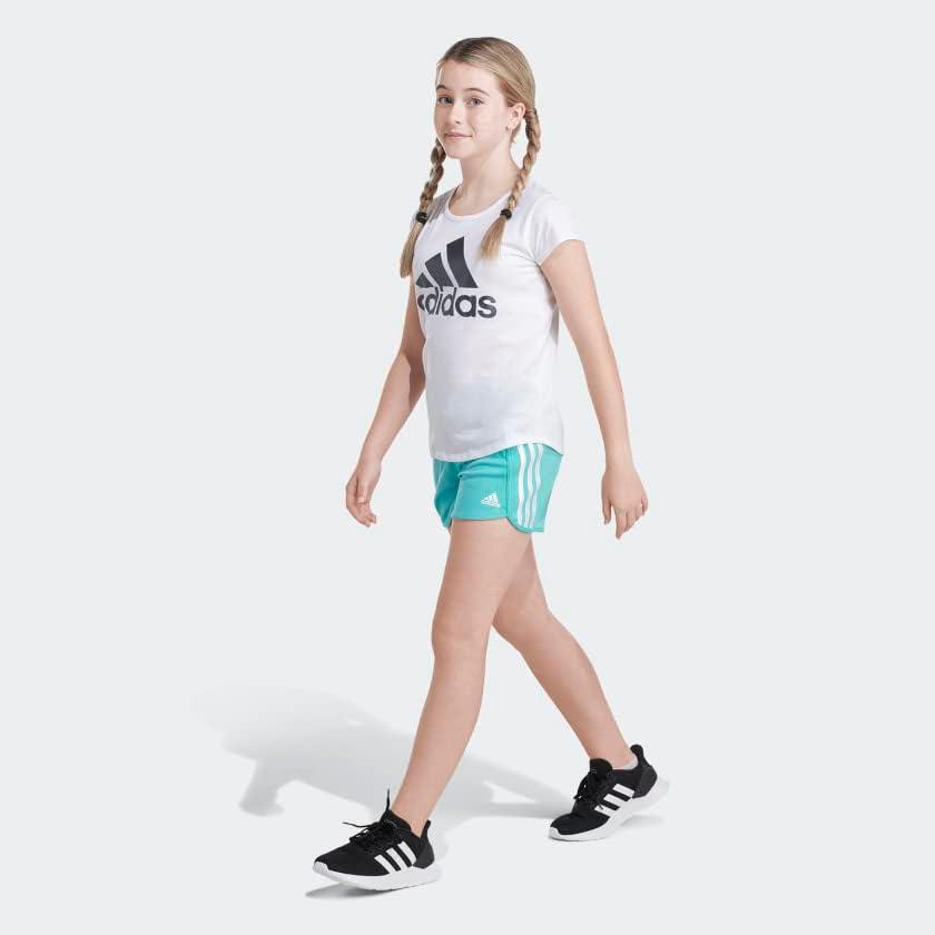imageadidas Girls Elastic Waistband 3 Stripe Mesh ShortSemi Mint Rush