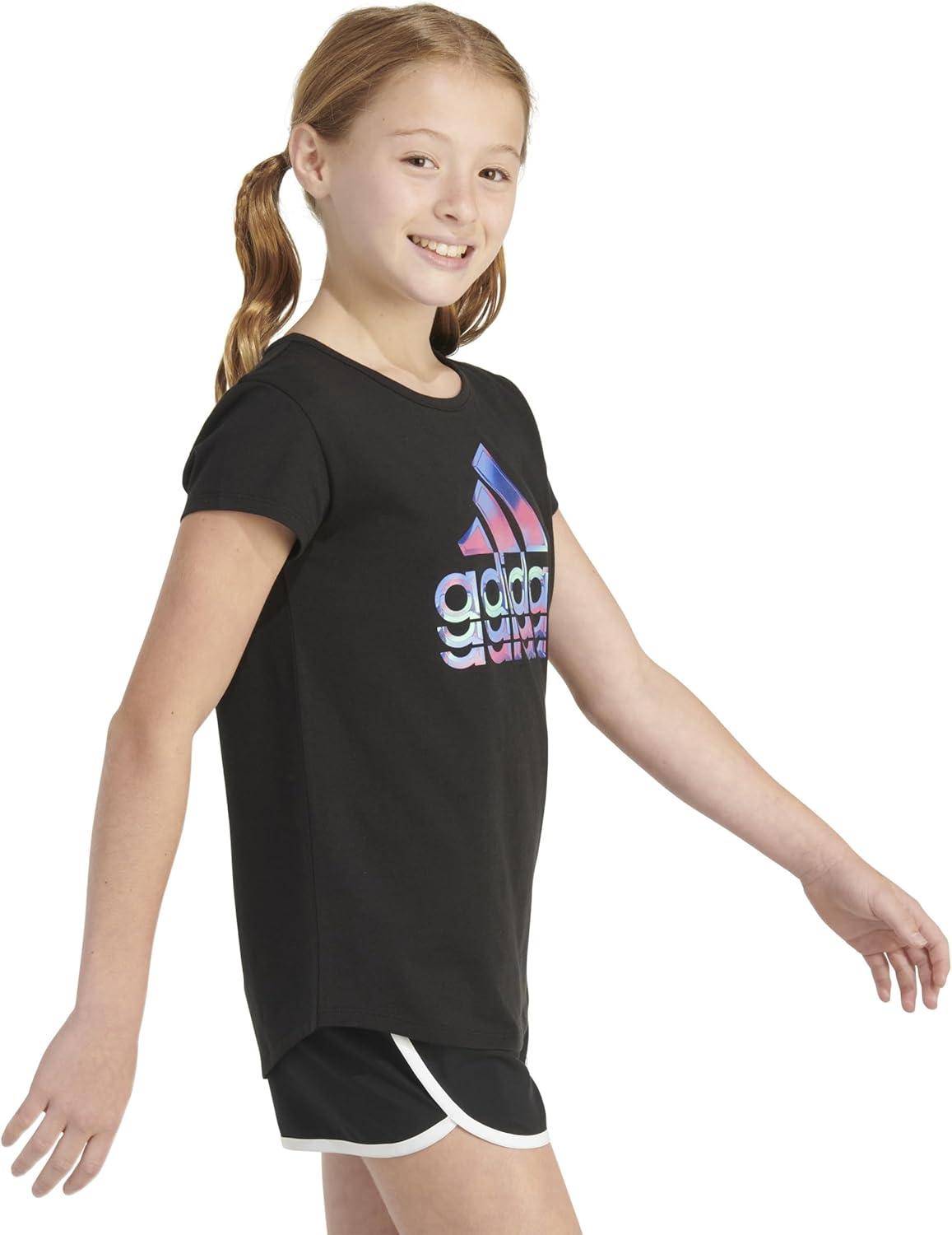 imageadidas Girls Short Sleeve Cotton Essential TShirt TopBlack Multi