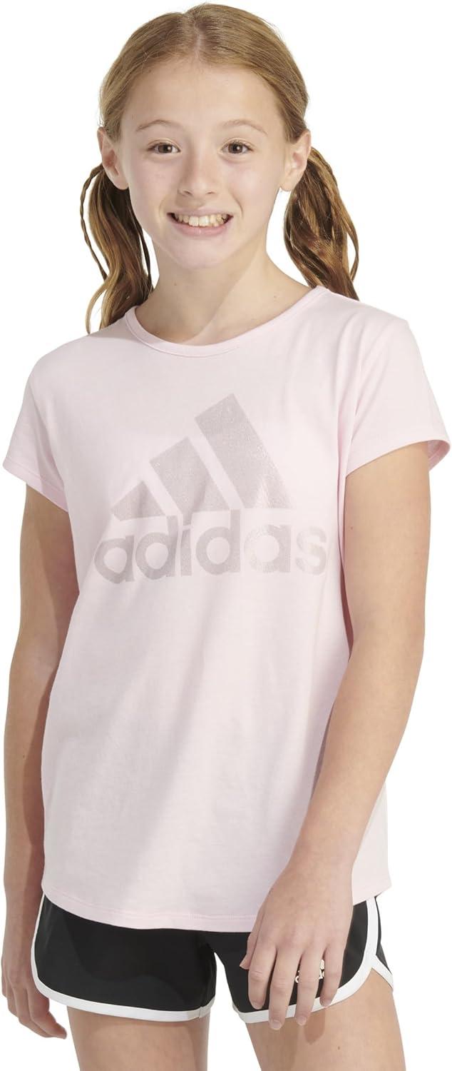 imageadidas Girls Short Sleeve Cotton Essential TShirt TopPink Sparkle