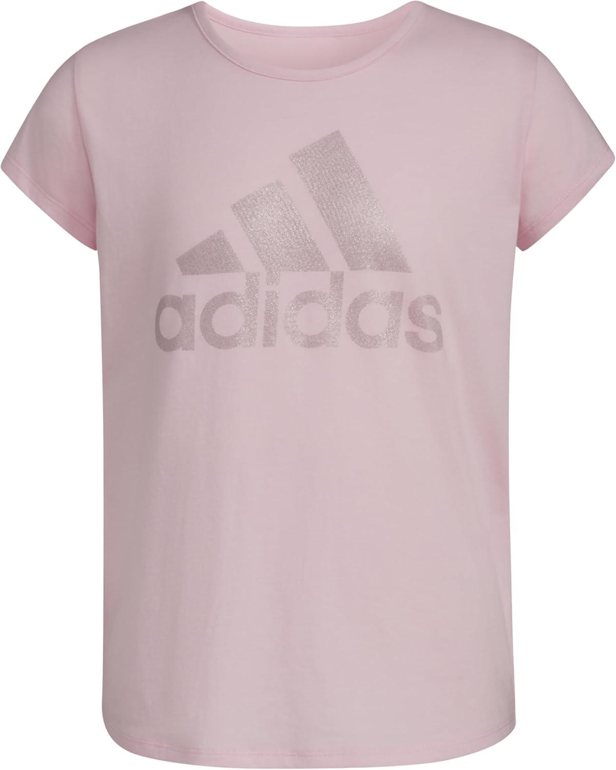 imageadidas Girls Short Sleeve Cotton Essential TShirt TopPink Sparkle