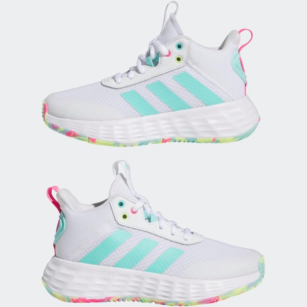 imageadidas Kids Own the Game 20 Basketball ShoeWhiteFlash AquaLucid Pink