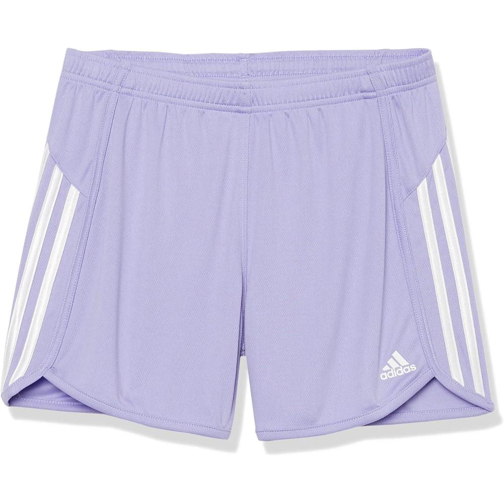 imageadidas Girls Elastic Waistband 3 Stripe Mesh ShortLight Purple