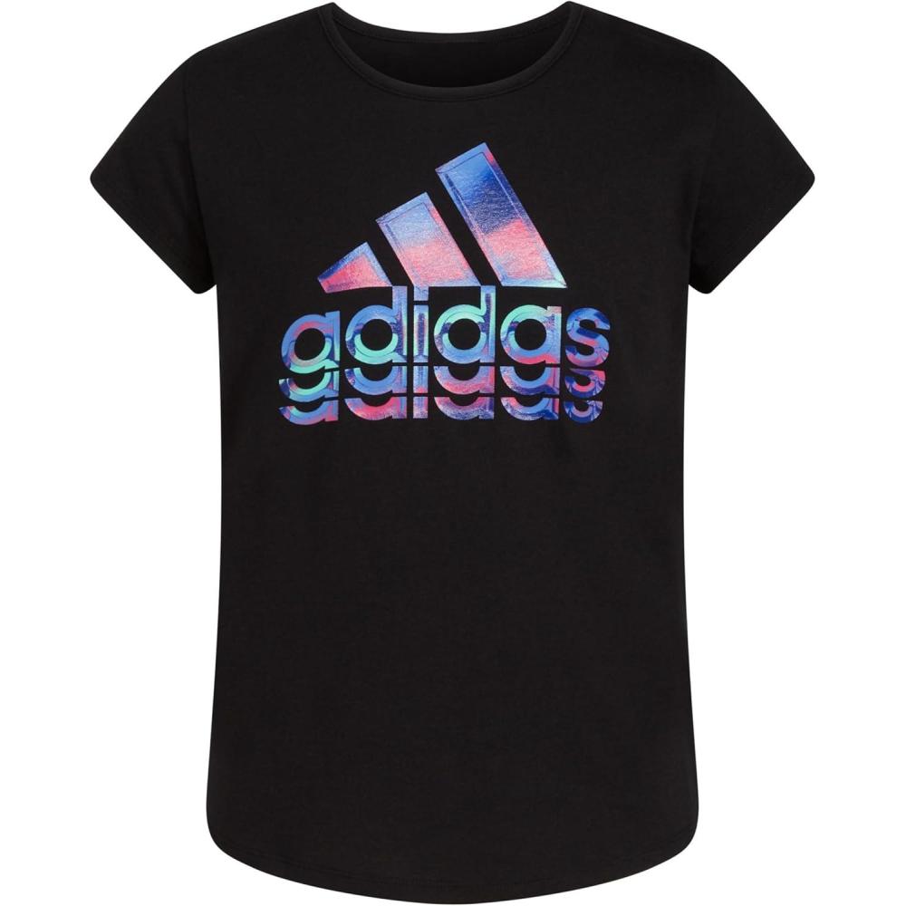 imageadidas Girls Short Sleeve Cotton Essential TShirt TopBlack Multi