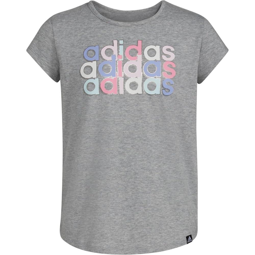imageadidas Girls Short Sleeve Cotton Essential TShirt TopGrey Heather Pink Multi