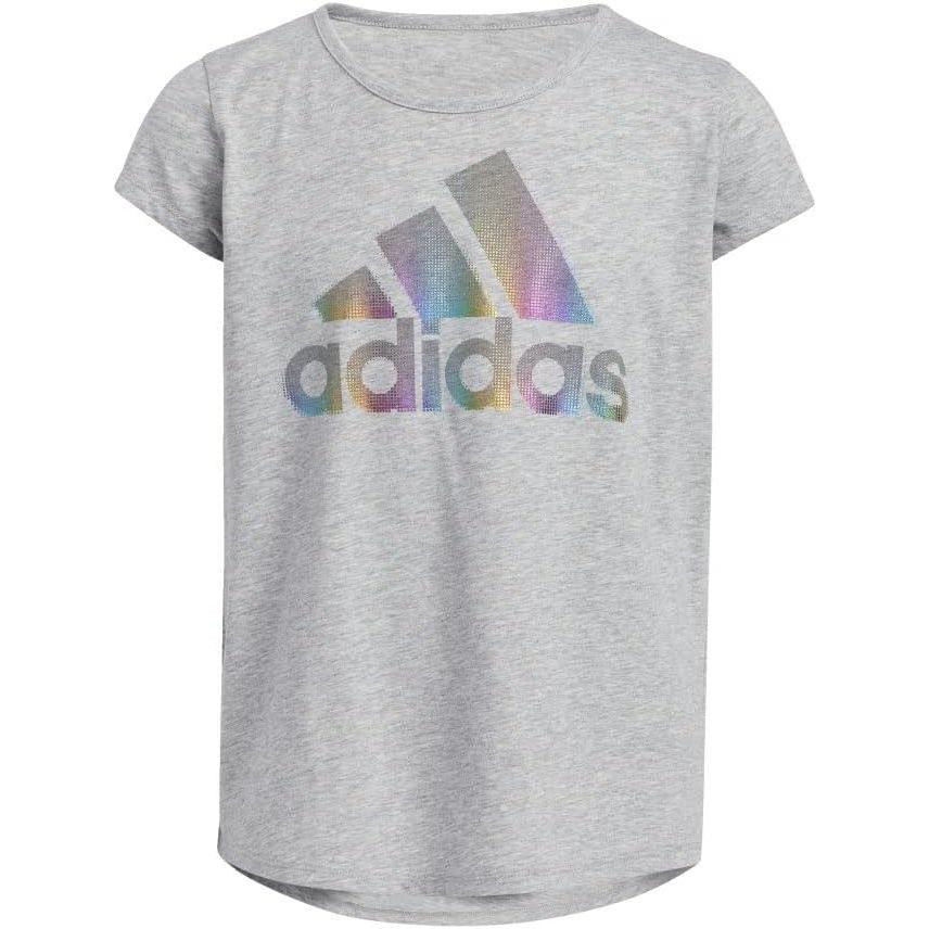 imageadidas Girls Short Sleeve Cotton Essential TShirt TopMedium Grey Heather