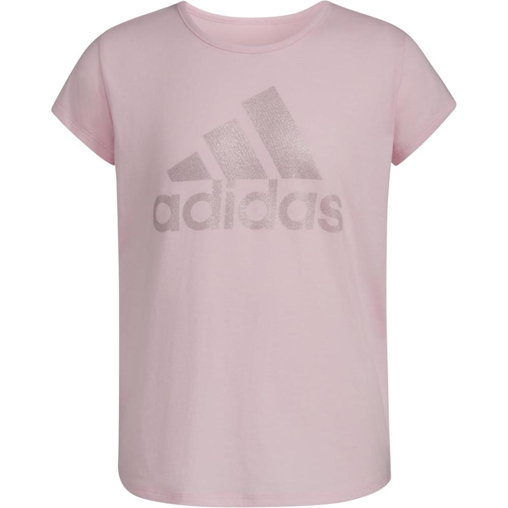 imageadidas Girls Short Sleeve Cotton Essential TShirt TopPink Sparkle