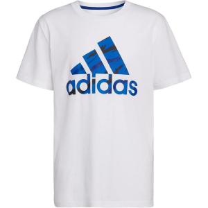 imageadidas Boys Short Sleeve Cotton Camo Bos Logo TShirtWhite With Blue