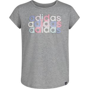 imageadidas Girls Short Sleeve Cotton Essential TShirt TopGrey Heather Pink Multi