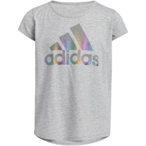imageadidas Girls Short Sleeve Cotton Essential TShirt TopMedium Grey Heather