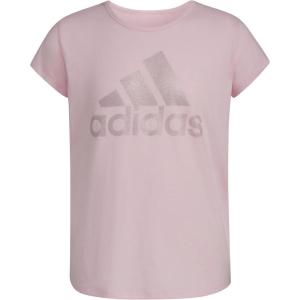imageadidas Girls Short Sleeve Cotton Essential TShirt TopPink Sparkle