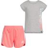 imageadidas girls Graphic Tee ampamp Gym Shorts Tshirt SetGrey With Coral
