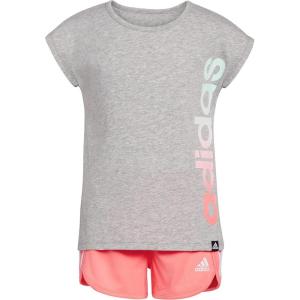 imageadidas girls Graphic Tee ampamp Gym Shorts Tshirt SetGrey With Coral