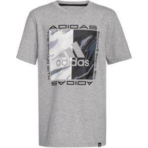 imageadidas Boys Short Sleeve Blocked Graphic Logo TShirtMedium Grey Heather