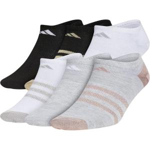 imageadidas Kids No Show Socks 6Pack  Superlite Breathable Youth Ankle SocksCool Light HeatherWhiteBlack Shiny NylonGirls