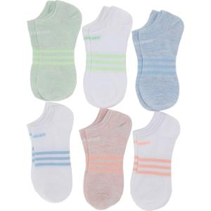 imageadidas Kids No Show Socks 6Pack  Superlite Breathable Youth Ankle SocksGlow Green  White Space Dye Silver Lurex White GlowGirls