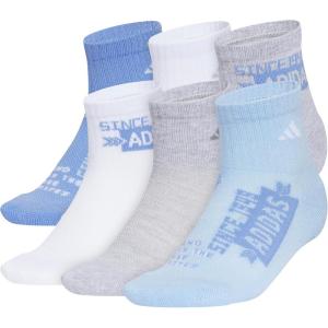 imageadidas Unisex Kids Quarter Ankle Socks for Boys and Girls Youth 6Pack Athletic Cushioned and ComfortableBlue FusionWhiteGlow BlueGraphic