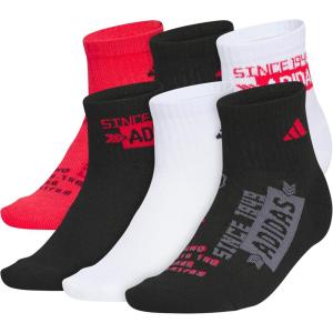 imageadidas Unisex Kids Quarter Ankle Socks for Boys and Girls Youth 6Pack Athletic Cushioned and ComfortablePure Ruby RedBlackWhiteGraphic