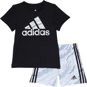 imageadidas boys Short Sleeve Tshirt and Printed Shorts 2piece SetBlack