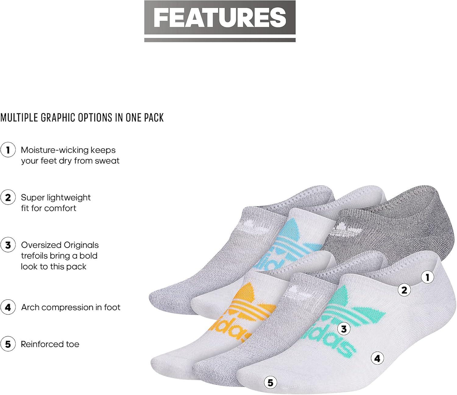 imageadidas Originals Mens Classic Trefoil Superlite Super No Show Socks 6PairGreyHires GreenOrange Rush