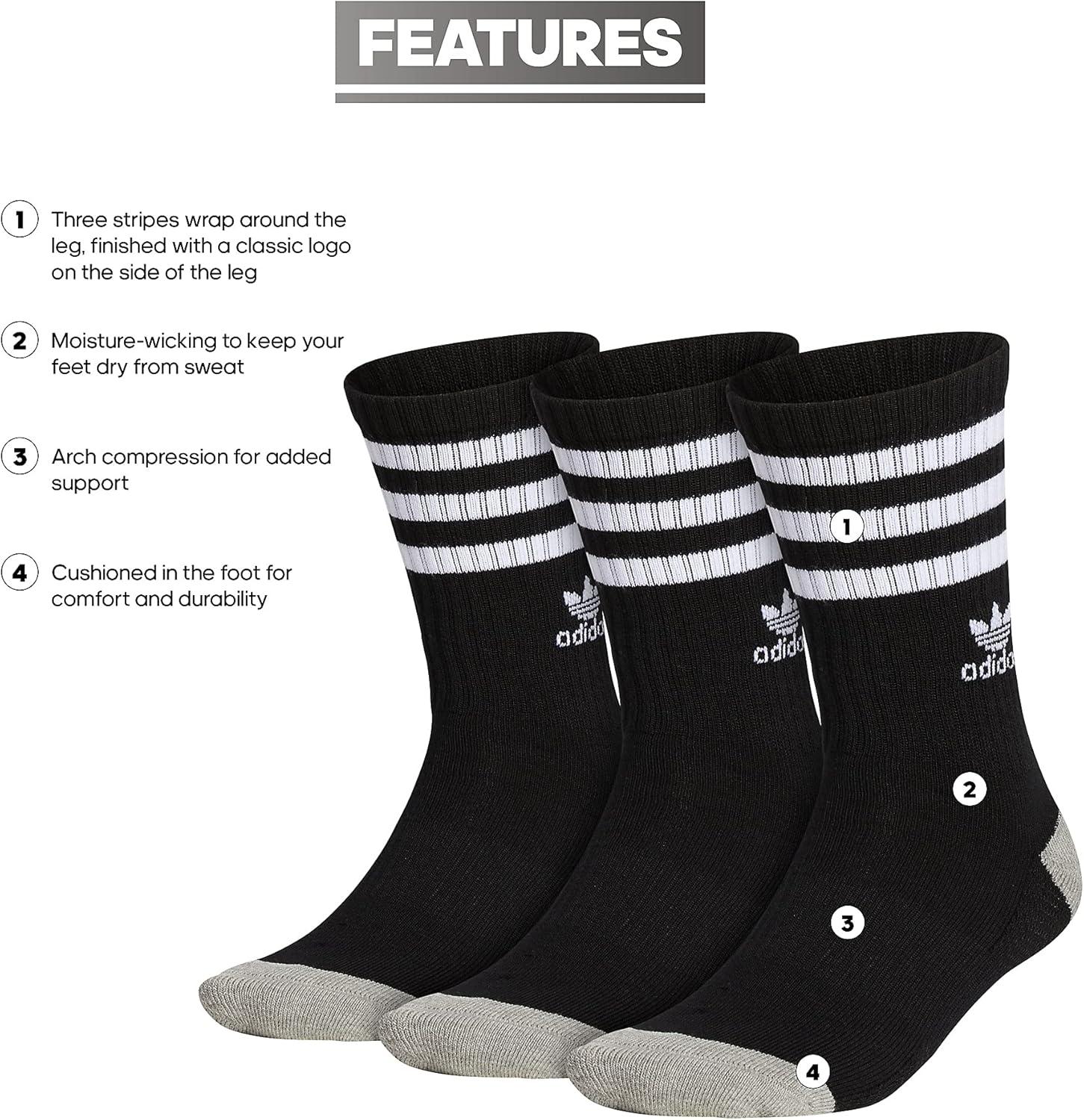 imageadidas Originals Mens Mixed Graphics Cushioned Crew Socks 3PairBlackWhiteHeather Grey