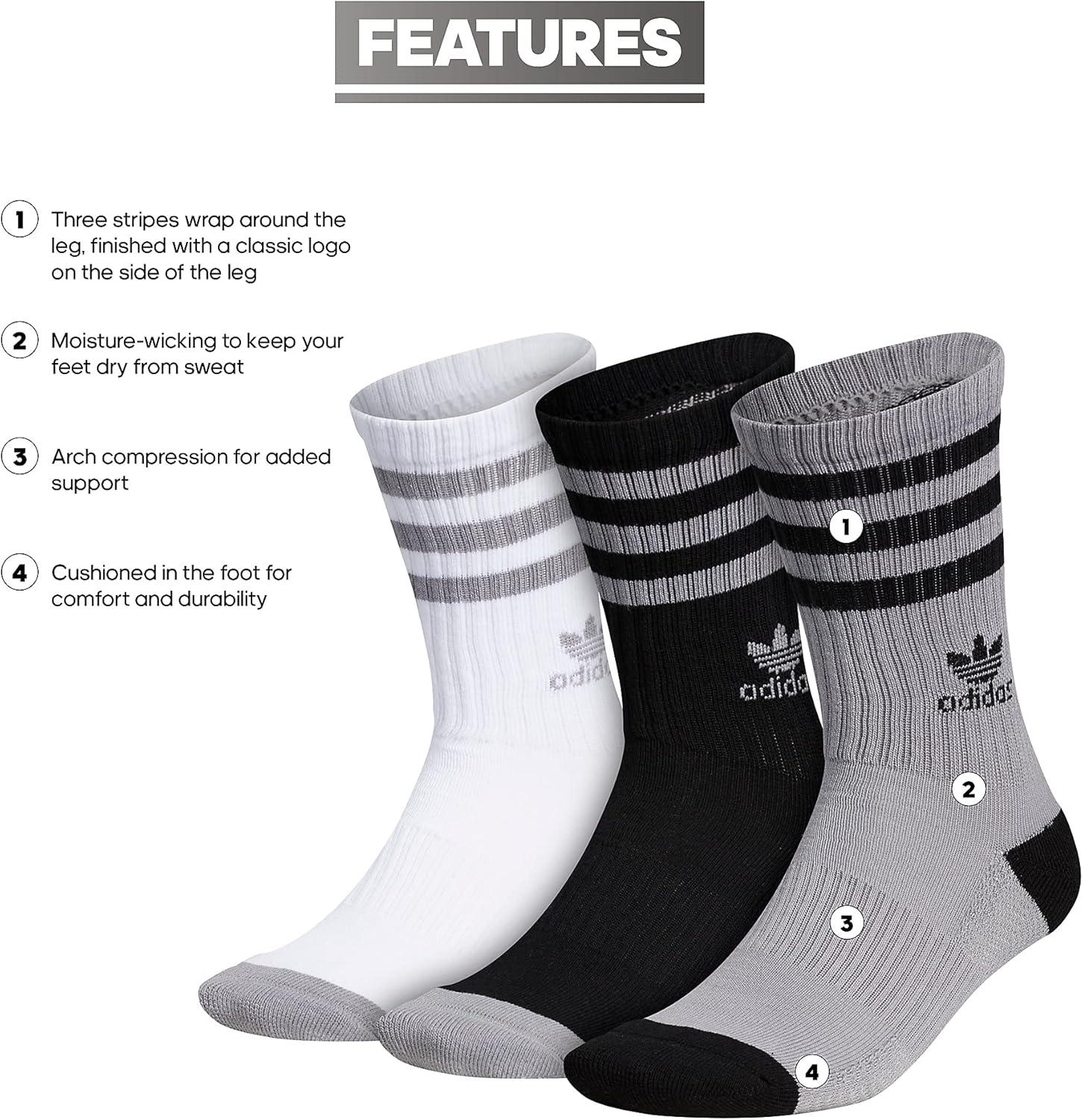 imageadidas Originals Mens Mixed Graphics Cushioned Crew Socks 3PairLight Onix GreyBlackWhite
