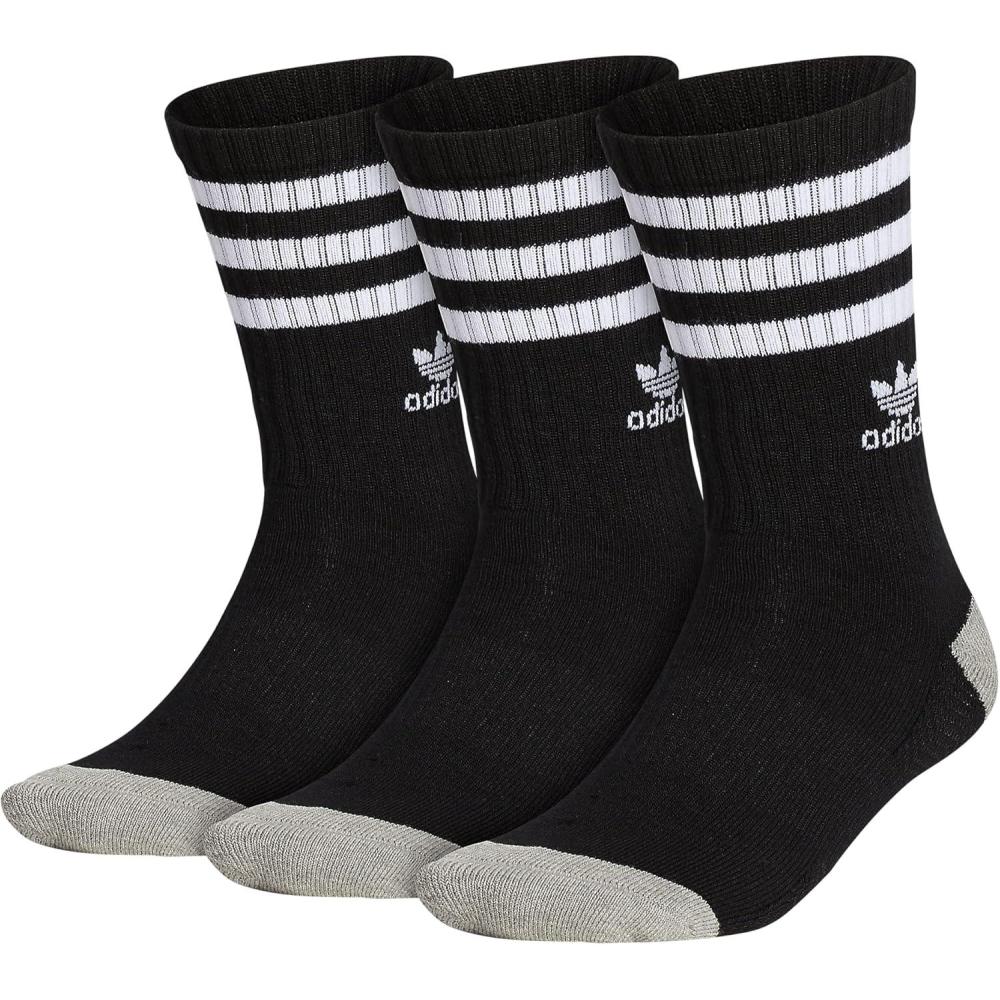 imageadidas Originals Mens Mixed Graphics Cushioned Crew Socks 3PairBlackWhiteHeather Grey