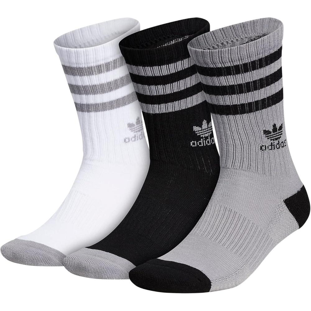 imageadidas Originals Mens Mixed Graphics Cushioned Crew Socks 3PairLight Onix GreyBlackWhite