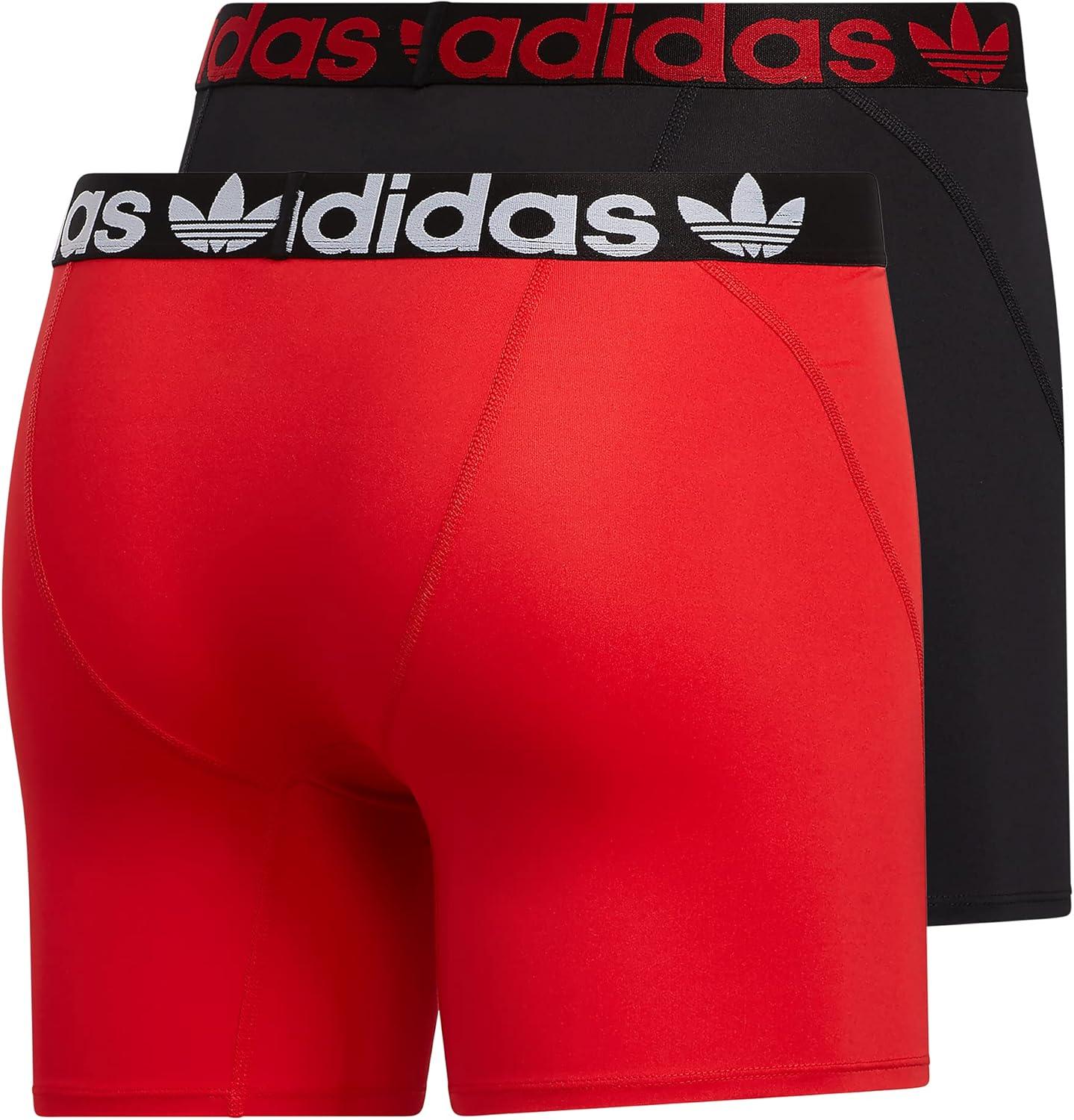 imageadidas Originals Mens Trefoil Athletic Comfort Fit Boxer Brief Underwear 2PackBlackWhiteBetter Scarlet