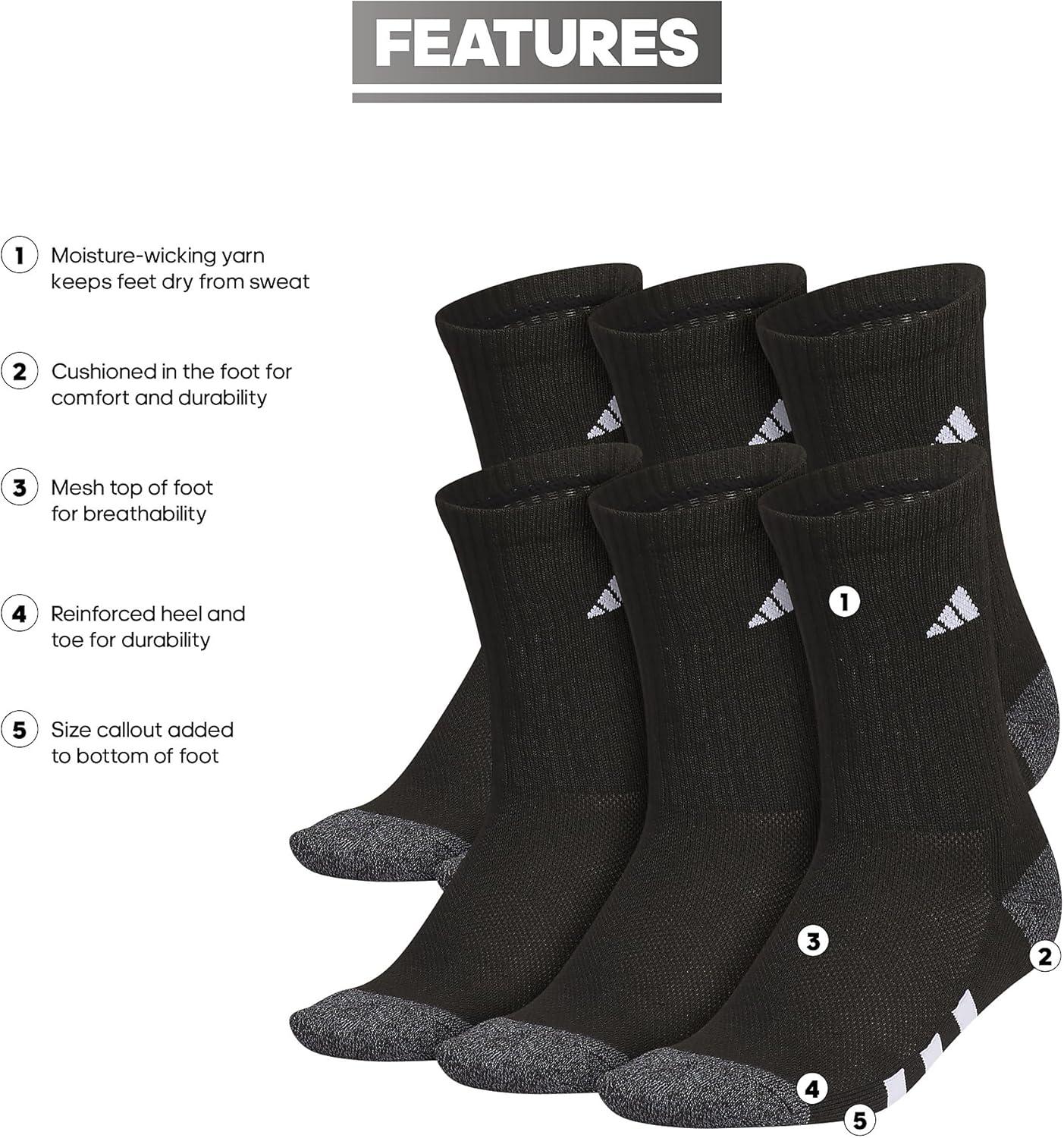 imageadidas Unisex Youth Athletic Cushioned 6Pack Crew Socks Kids for Sports Durable ampamp BreathableBlackOnix GreyWhite