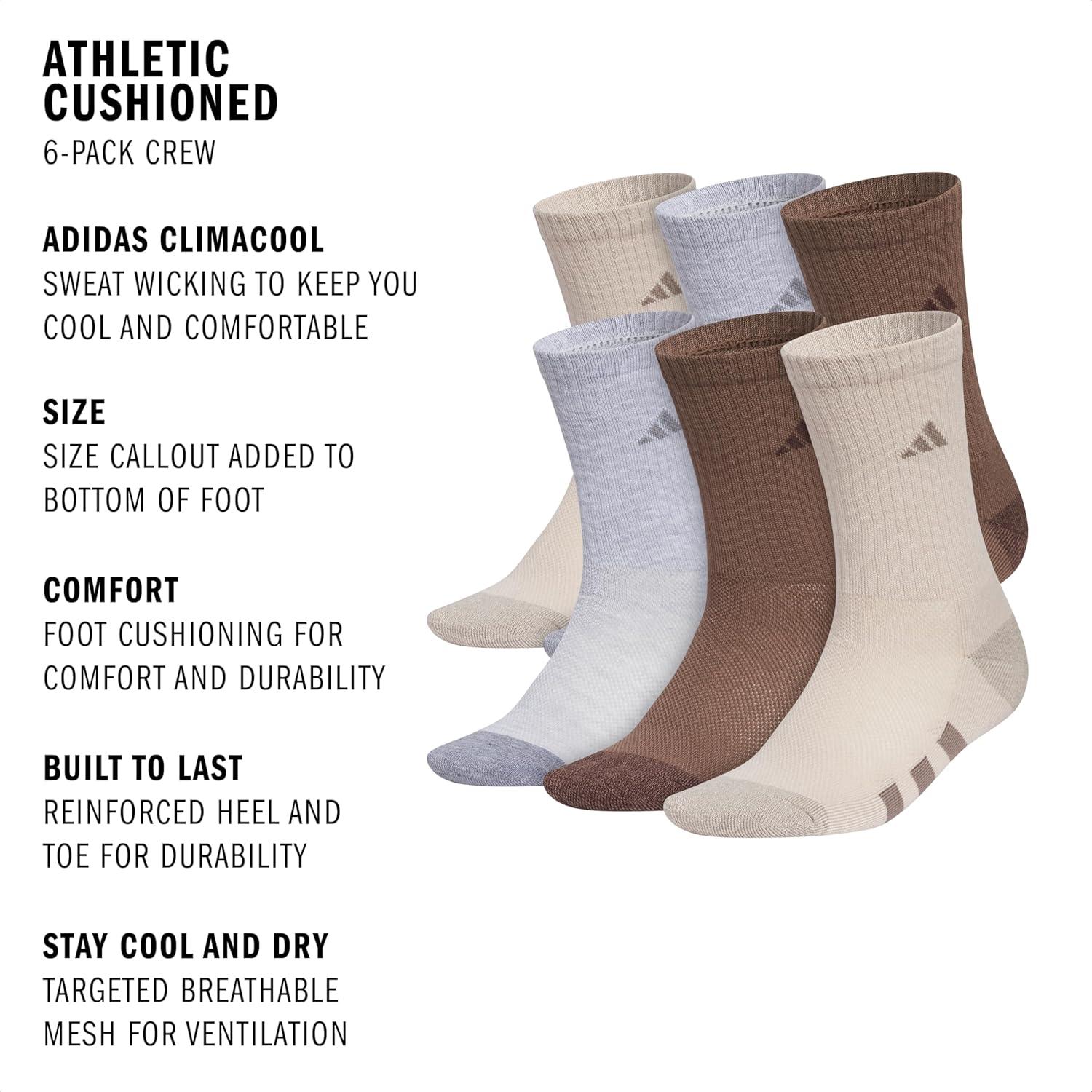imageadidas Unisex Youth Athletic Cushioned 6Pack Crew Socks Kids for Sports Durable ampamp BreathableWonder BeigeCool Light HeatherEarth Strata Brown