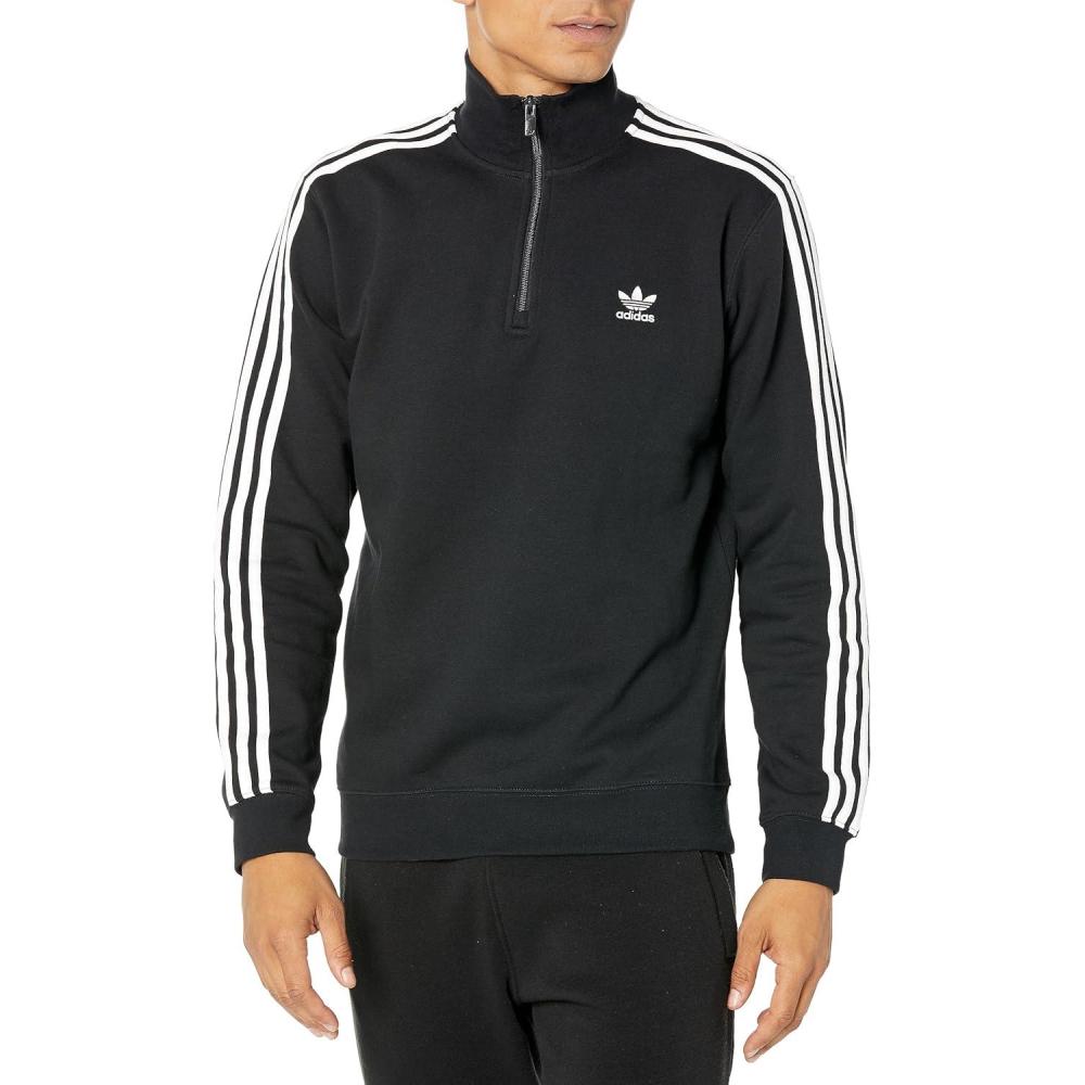 imageadidas Originals Mens Adicolor Classics 3Stripes HalfZip SweatshirtBlackWhite