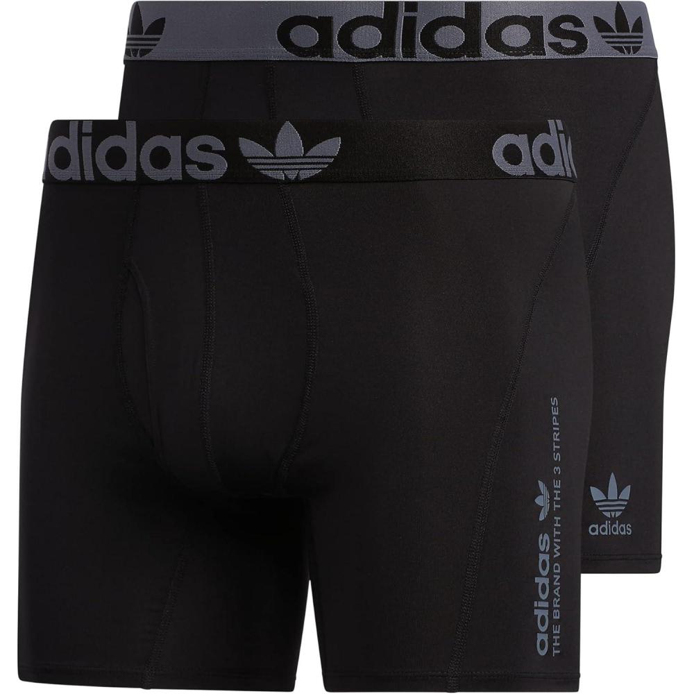 imageadidas Originals Mens Trefoil Athletic Comfort Fit Boxer Brief Underwear 2PackBlackOnix Grey