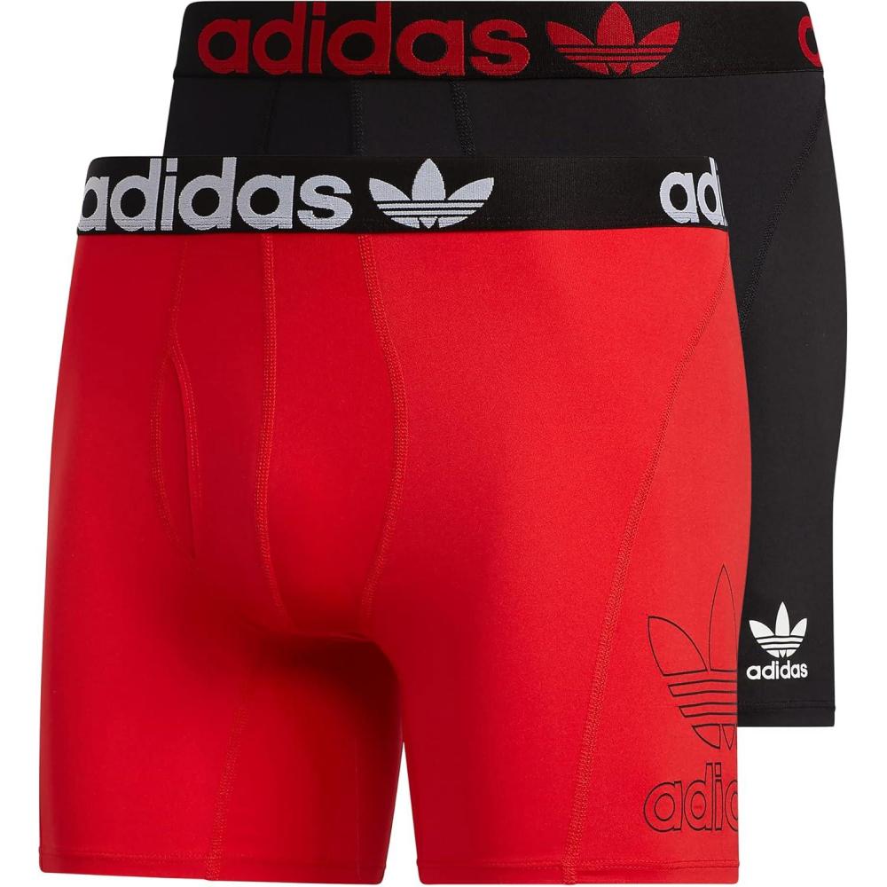 imageadidas Originals Mens Trefoil Athletic Comfort Fit Boxer Brief Underwear 2PackBlackWhiteBetter Scarlet