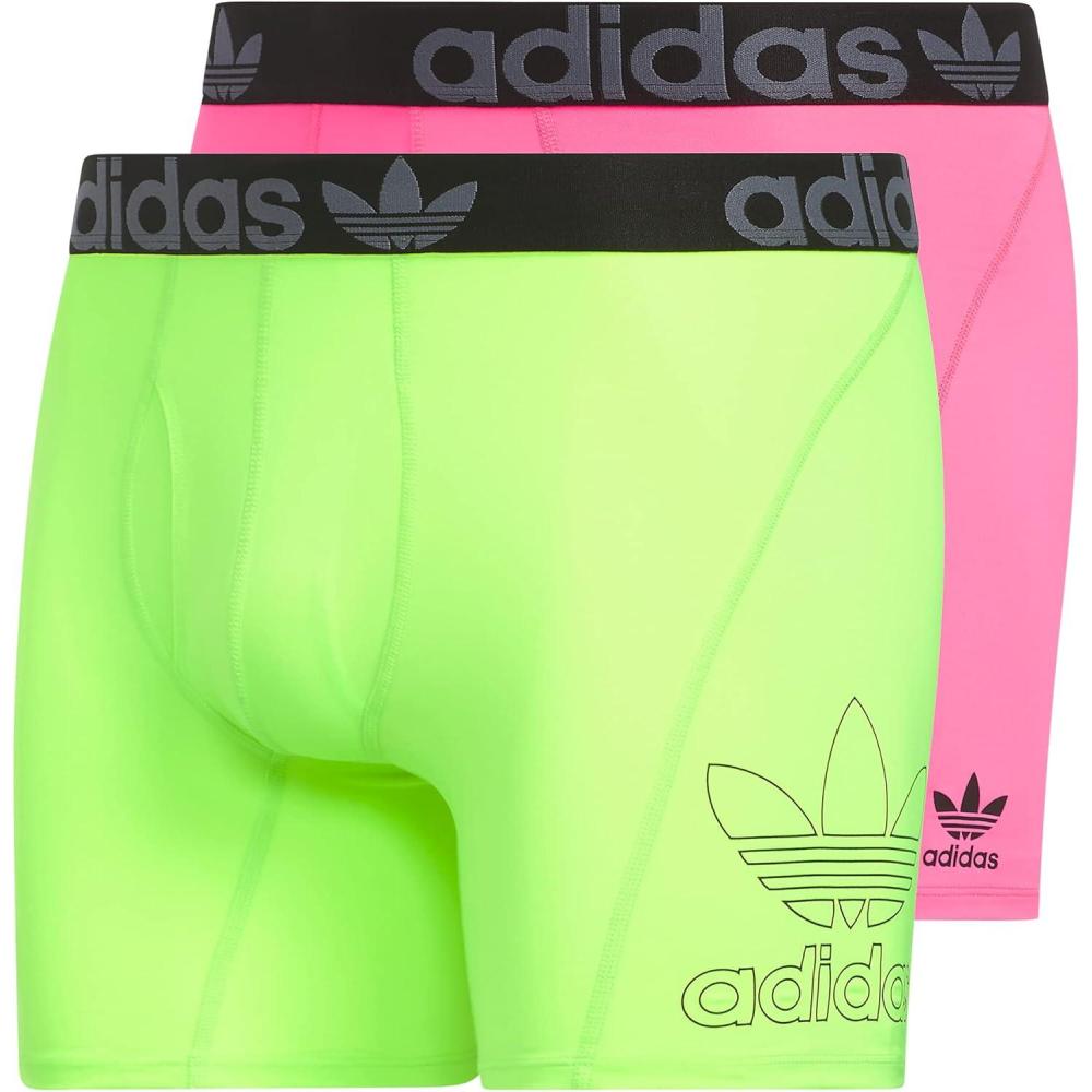 imageadidas Originals Mens Trefoil Athletic Comfort Fit Boxer Brief Underwear 2PackLucid PinkBlackLucid Lemon Yellow