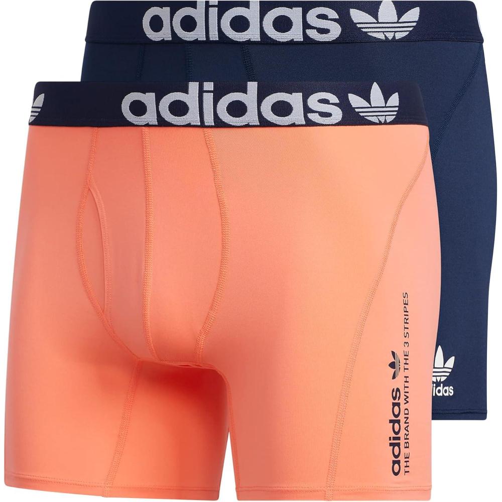 imageadidas Originals Mens Trefoil Athletic Comfort Fit Boxer Brief Underwear 2PackNight IndigoWhiteCoral Fusion Pink