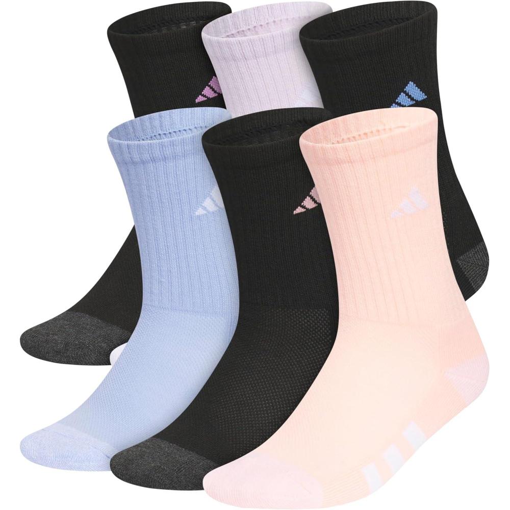 imageadidas Unisex Youth Athletic Cushioned 6Pack Crew Socks Kids for Sports Durable ampamp BreathableBlackPreloved PurpleIce LavenderGirls