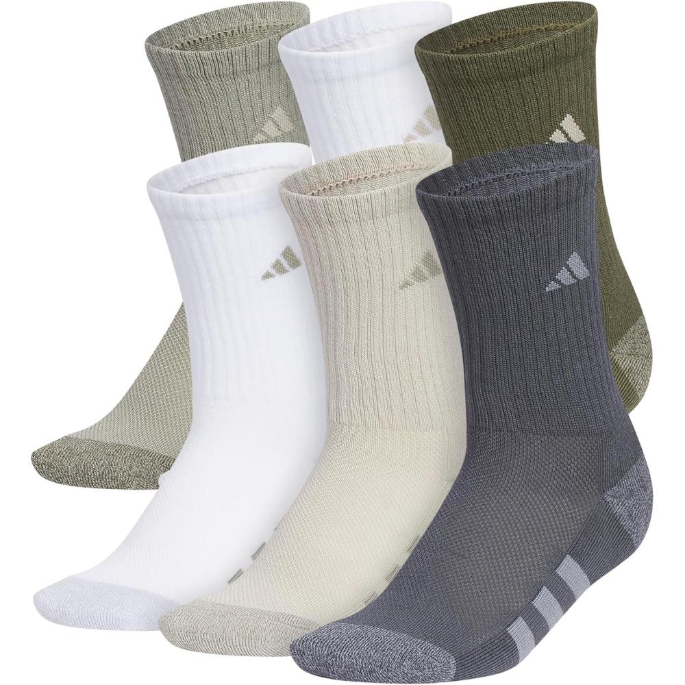 imageadidas Unisex Youth Athletic Cushioned 6Pack Crew Socks Kids for Sports Durable ampamp BreathableSilver Pebble GreyPutty GreyWhite