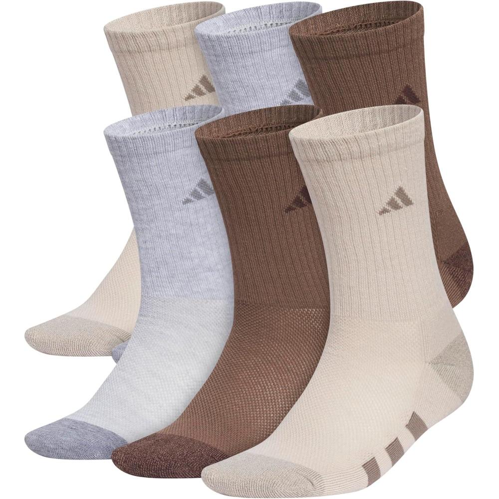 imageadidas Unisex Youth Athletic Cushioned 6Pack Crew Socks Kids for Sports Durable ampamp BreathableWonder BeigeCool Light HeatherEarth Strata Brown
