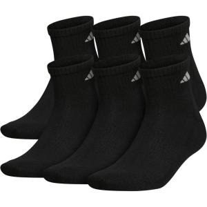 imageadidas Mens Socks Athletic Cushioned Quarter 6Pack Ankle Fit with Arch SupportBlackAluminum 2