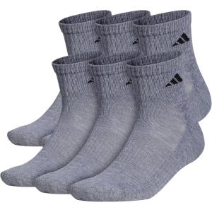 imageadidas Mens Socks Athletic Cushioned Quarter 6Pack Ankle Fit with Arch SupportHeather GreyBlack