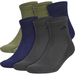 imageadidas Mens Socks Athletic Cushioned Quarter 6Pack Ankle Fit with Arch SupportOlive Strata GreenDark BlueCarbon Grey