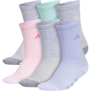 imageadidas Unisex Youth Athletic Cushioned 6Pack Crew Socks Kids for Sports Durable ampamp BreathableCool Light HeatherGreySemi Flash Aqua BlueGirls
