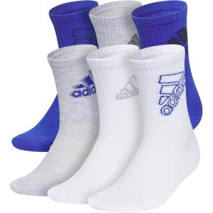 imageadidas Unisex Youth Athletic Cushioned 6Pack Crew Socks Kids for Sports Durable ampamp BreathableSemi Lucid BlueCool Light HeatherWhiteMix